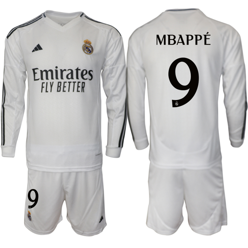 Men 2024-2025 Club Real Madrid home Long Sleeves White #9 Soccer Jersey->customized soccer jersey->Custom Jersey